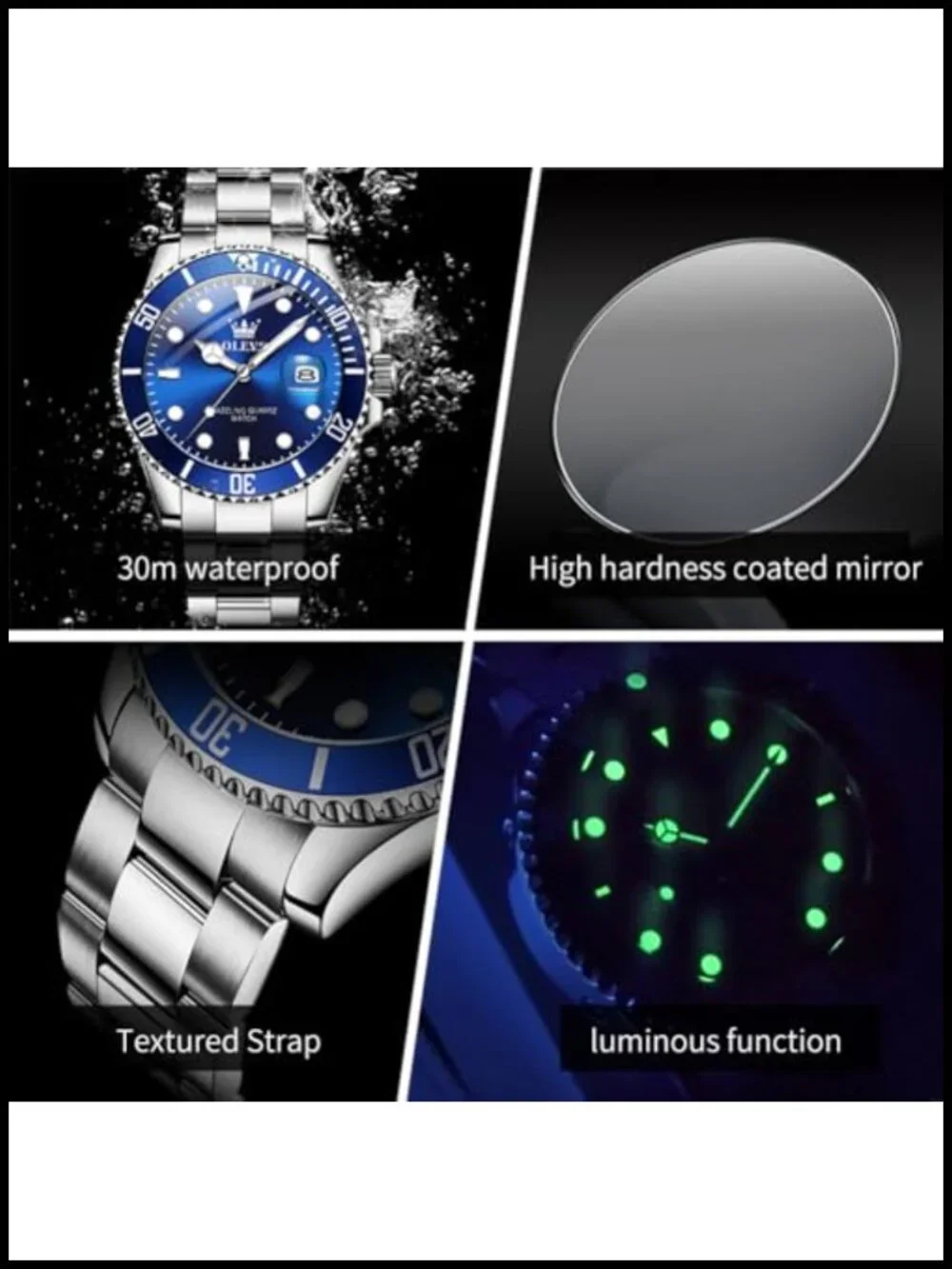 Men's Stainless Steel Quartz Analog Watch 30M Waterproof Luminous Date
